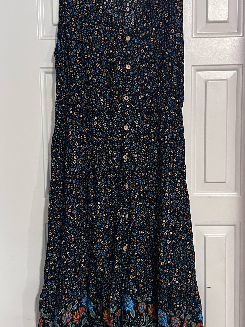Floral Button-Front Midi Dress in Navy